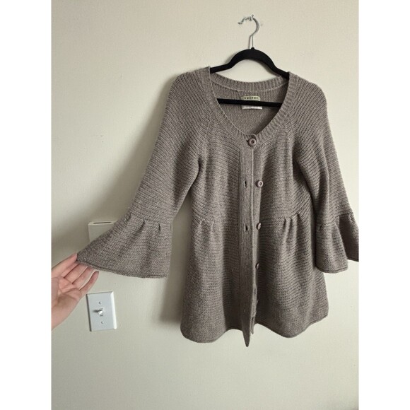 Velvet By Graham & Spencer 100% Cashmere Knit Cardigan Sweater Womens M Taupe - Picture 4 of 5